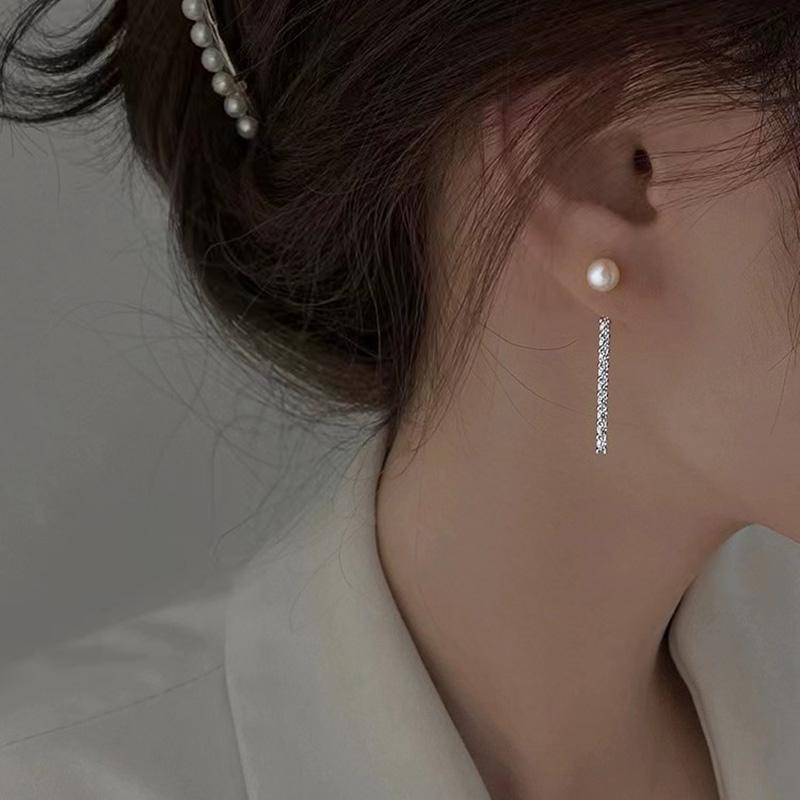 New 925 Silver Pearl Drop Earrings Elegant Zircon Jewelry Simple Charm Gift for Women Birthday Party Fine Accessories