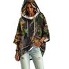 Women's Fashion Three-Quarter Sleeve Leaf Print Hooded Pullover Top