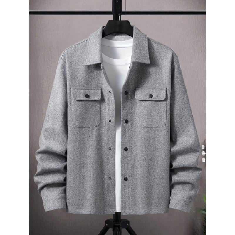 Men S Solid Color Turn Down Collar Button Front Pocket Casual Jacket