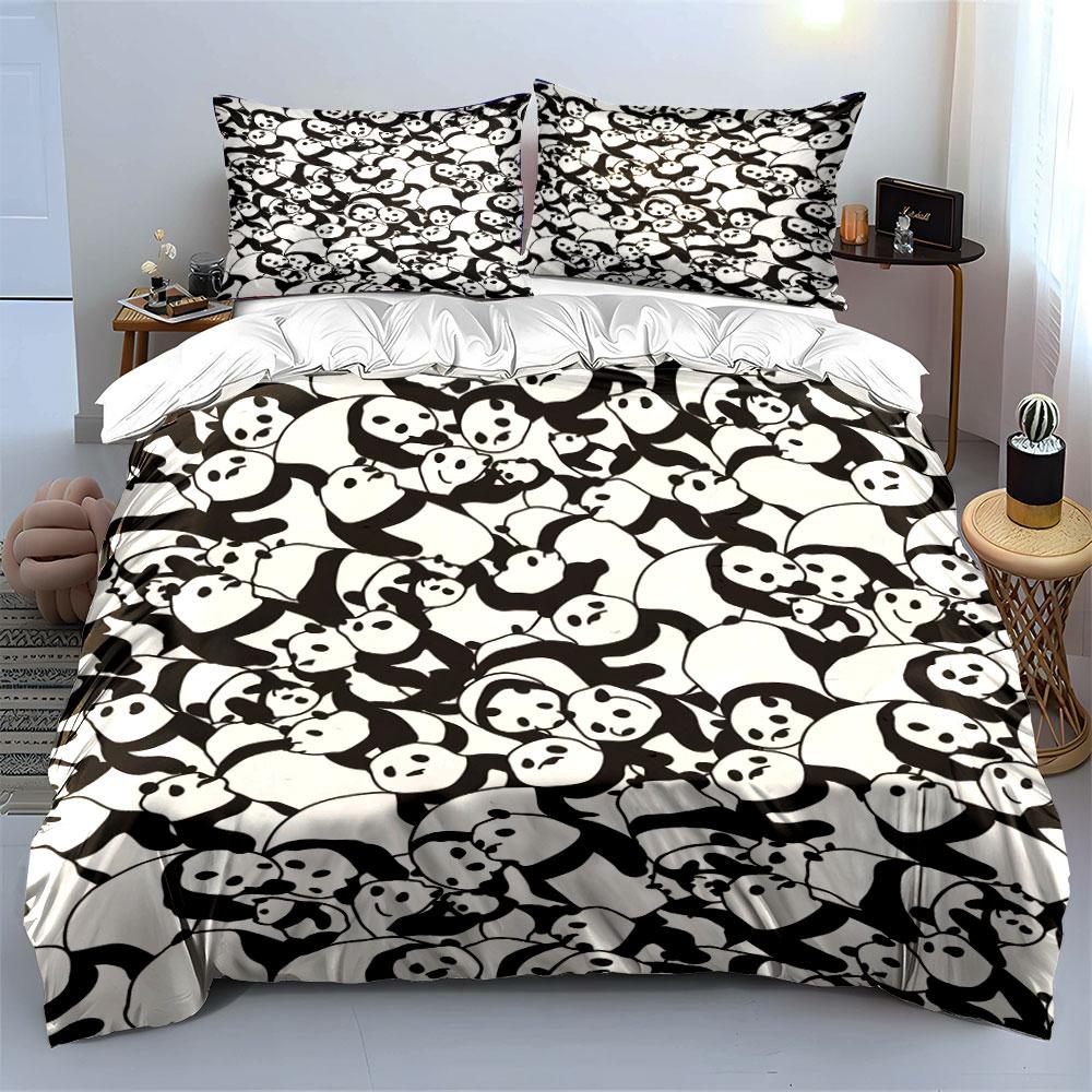 Dense Black And White Pandas Bedding Set For Kids Luxury Gift 3Pcs Digital Print Comforter Set Soft Comfortable Breathable