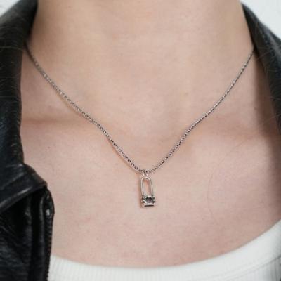 BONBEAU Open Heart Lock Pendent Silver Chain Necklace 925 Silver Heart Lock Pendant Oil Painting Chain Silver Necklace