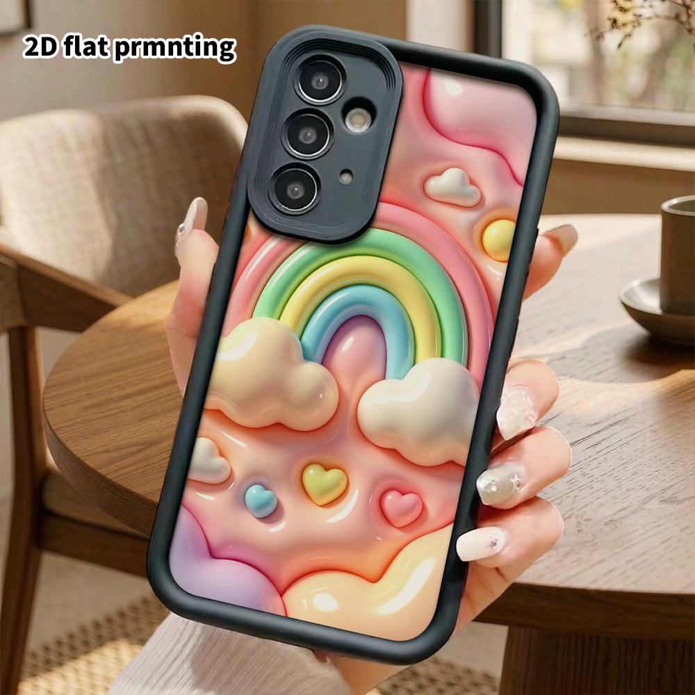 Phone Case: 2D flat design suitable for Samsung Galaxy A34 A35 M05 M06 S20 S22 S21 FE Plus 5G protective case, rainbow clouds, perfect Christmas and H