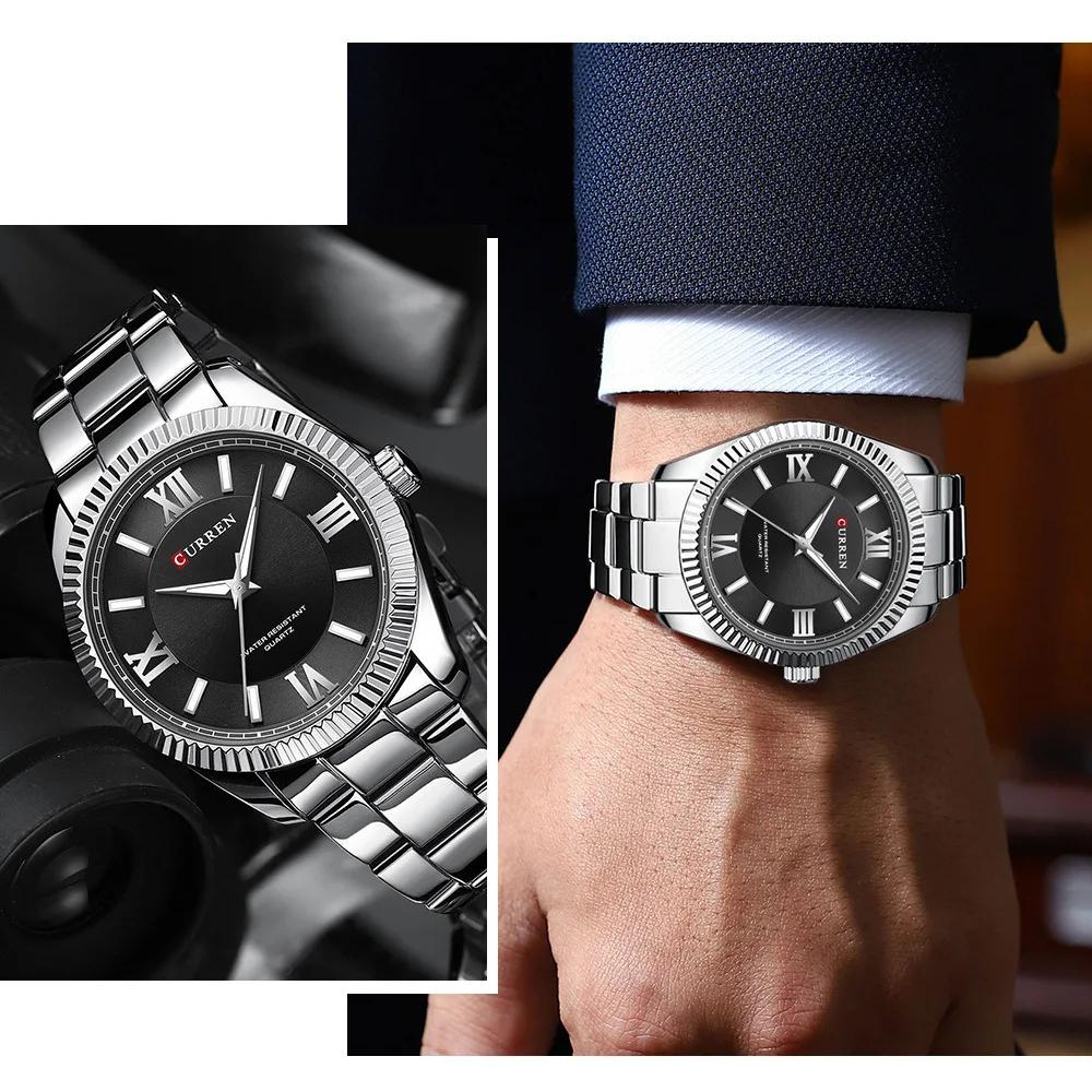 Men's Quartz Watches Fashion Elegant Simple Gold Silvery White Clock Stainless Steel Strap Wristwatch