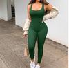 Women's Square Neck Sleeveless Jumpsuit Slim Fit High Waist Solid Color Ribbed Bodycon Sport Jumpsuit
