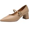 ZHR Women's Pointed Toe Mary Jane Block Heels
