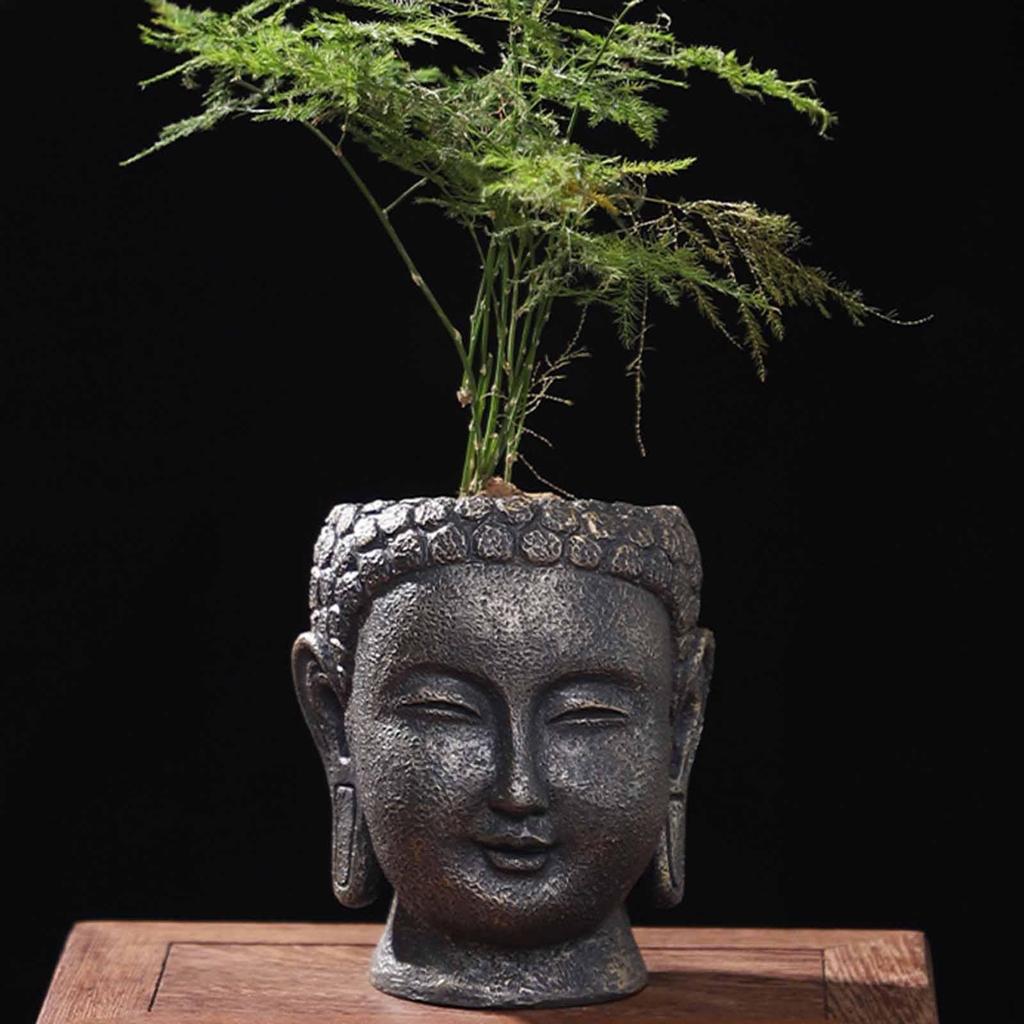 Buddha Head Planter Flower Container Figurine Crafts Pot Plant for Living Room