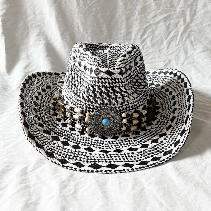 Matcha Green Cowboy Straw Hat Handwoven Hollow Men's and Women's Summer Sun Hat Western Cowboy Straw Hat  sombrero vaquero
