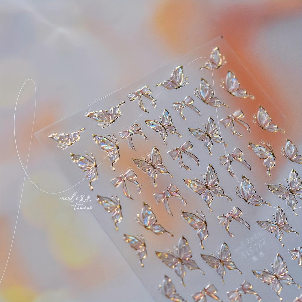 1pc Sparkling 5D Jelly Butterfly Nail Stickers - Cute, Self-Adhesive Decals Nail Art Decorations, Iridescent Butterfly Designs Nail Art Accessorie