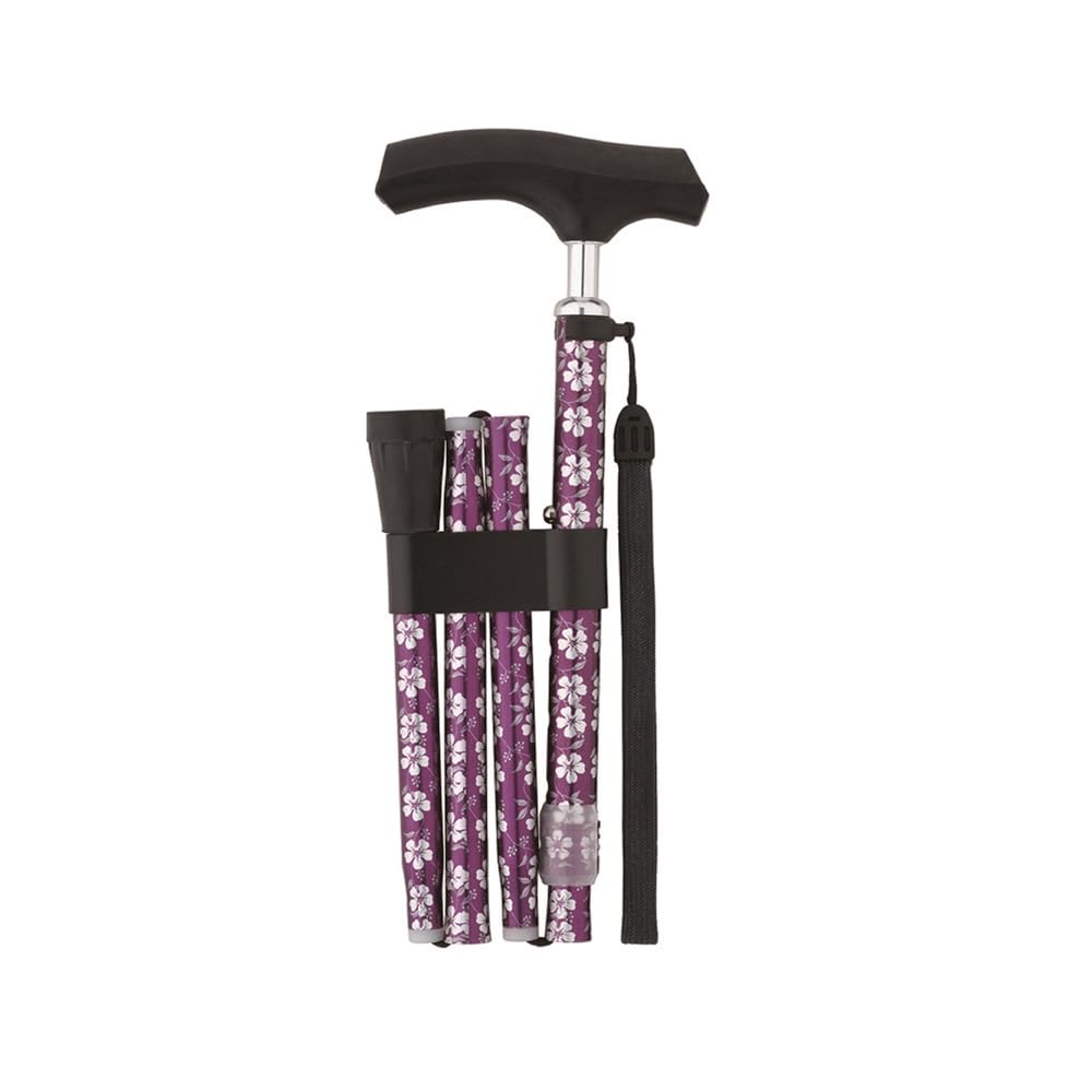 Nakabayashi Aluminum Walking Stick, Folding, Thin Neck, 5 Height Adjustments, Flower Purple, RQS-K012FP