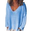 Fashion Summer  Women T-Shirt Solid Color Casual Versatile  Loose Tops V-Neck Blouses Long Sleeve Shirt Perspective Y2K Tops