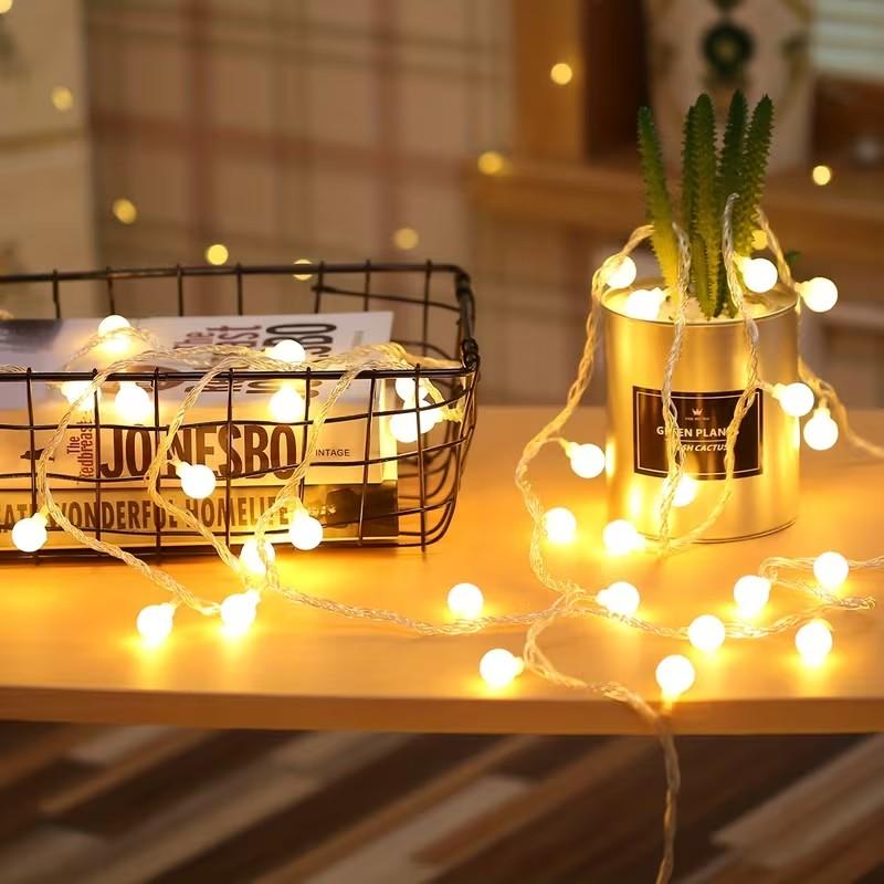 USB Plug-in & Battery-Powered Dual-Use LED String Lights White Ball Style Fairy Lights Christmas Wedding & Party Holiday Decorations 3M/6M/10M