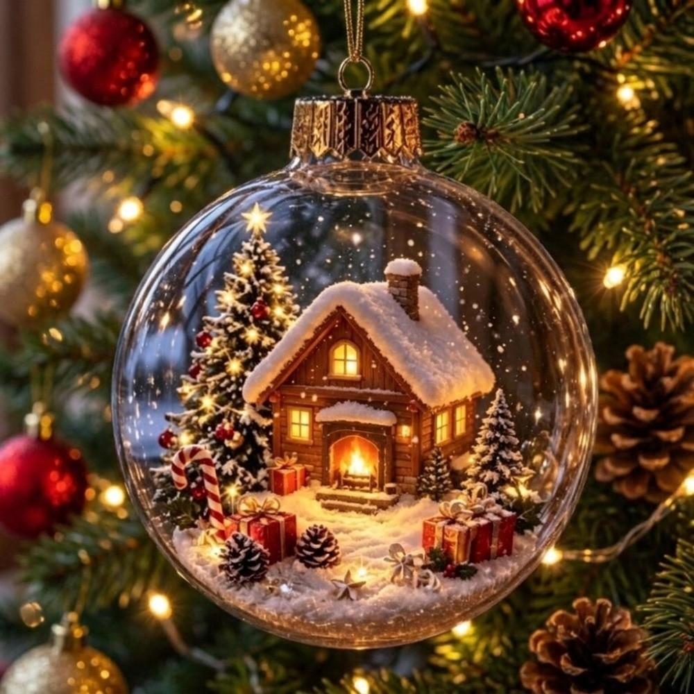 2D Flat Pattern Christmas Ball Ornament Shatterproof Hanging Light Up Ornament Pendant Window
