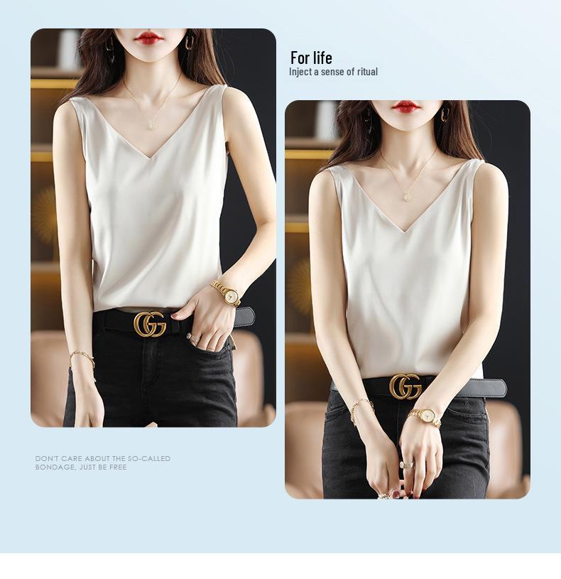 Women's Summer Silk Camisole, Satin V-Neck Top, Unique Base Layer.