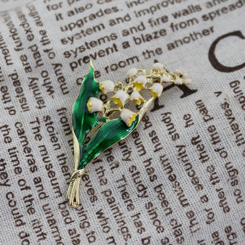 Enamel Green Leaf Lily Of The Valley Brooch Women'S Clothing Green Oil Drop Alloy Flower Pin Brooch