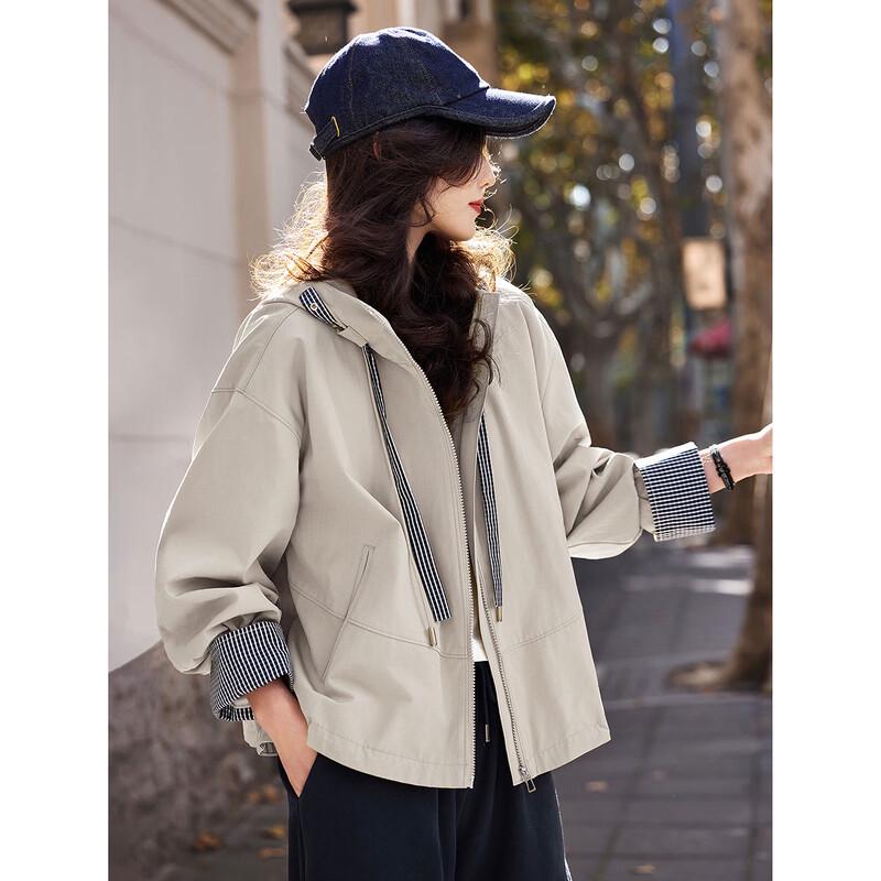 Women s Casual Plaid Patchwork Hooded Jacket L