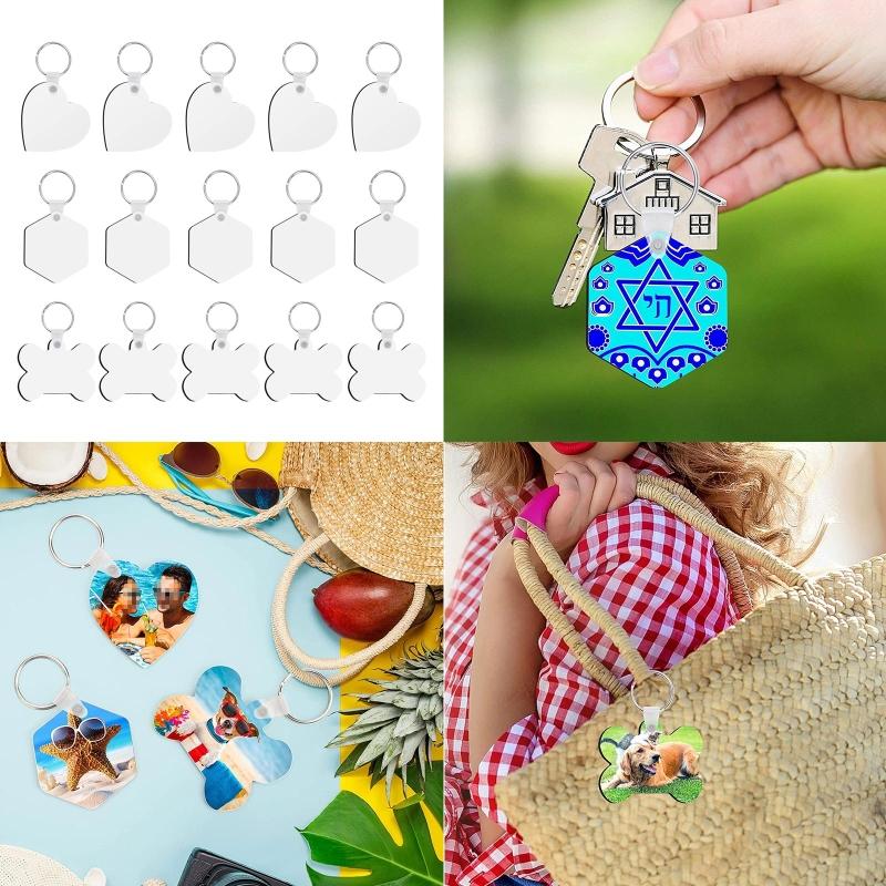 15 Pieces Sublimation Blank Keychain Kit for Key Ring Set DIY Heat Transfer Keychain Blanks with for Key Rings for Gradu