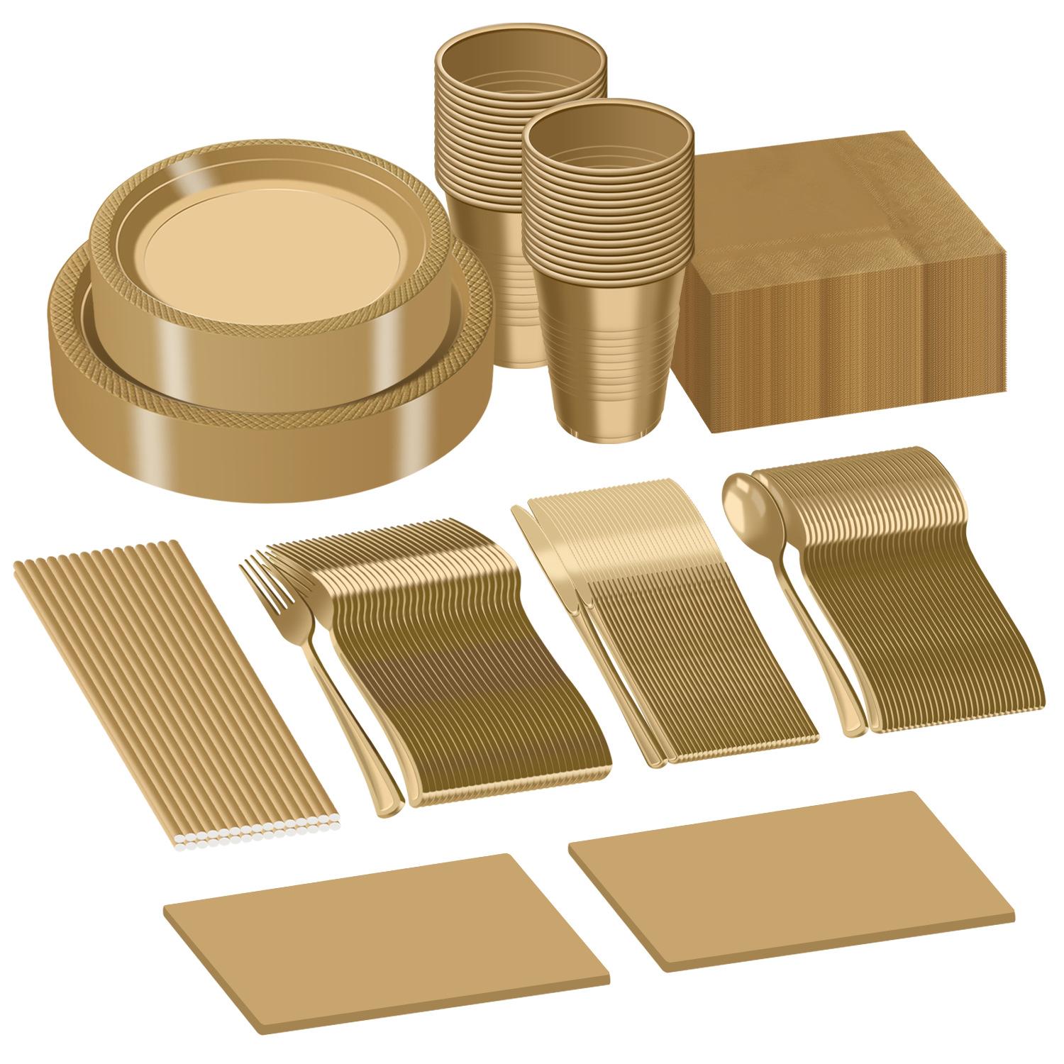 

Набор одноразовых пластиковых тарелок, однотонная праздничная посуда, набор тарелок и стаканов для украшения дня рождения. 7-inch plastic plate 30 pcs золотой