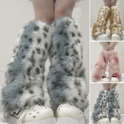 Calentadores de Pierna con Estampado de Leopardo para Mujer Niña de Piel Sintética Peludos Calentadores de Pierna Acogedoras Cubrebotas Peludos Cubierta para el Puño del Zapato para Fiestas Calle Invierno Uso Diario