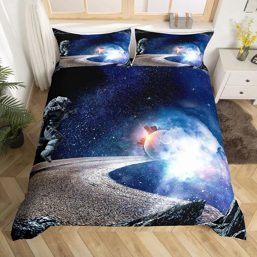 Astronaut Duvet Cover Set Queen Size, Outer Space Bedding Set 3pcs for Kids Girls Adults,Comforter Cover Soft with 2 Pillowcases