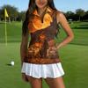 Women's Sleeveless Golf Shirt with Zip Front and Collar, Halloween Print Sporty Vest