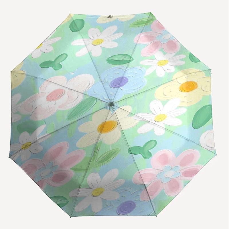 1pc Floral Pattern Automatic Open/Close Umbrella Compact Folding Umbrella with 8-Rib Shaft for Women/Men, Elegant Birthday1309S