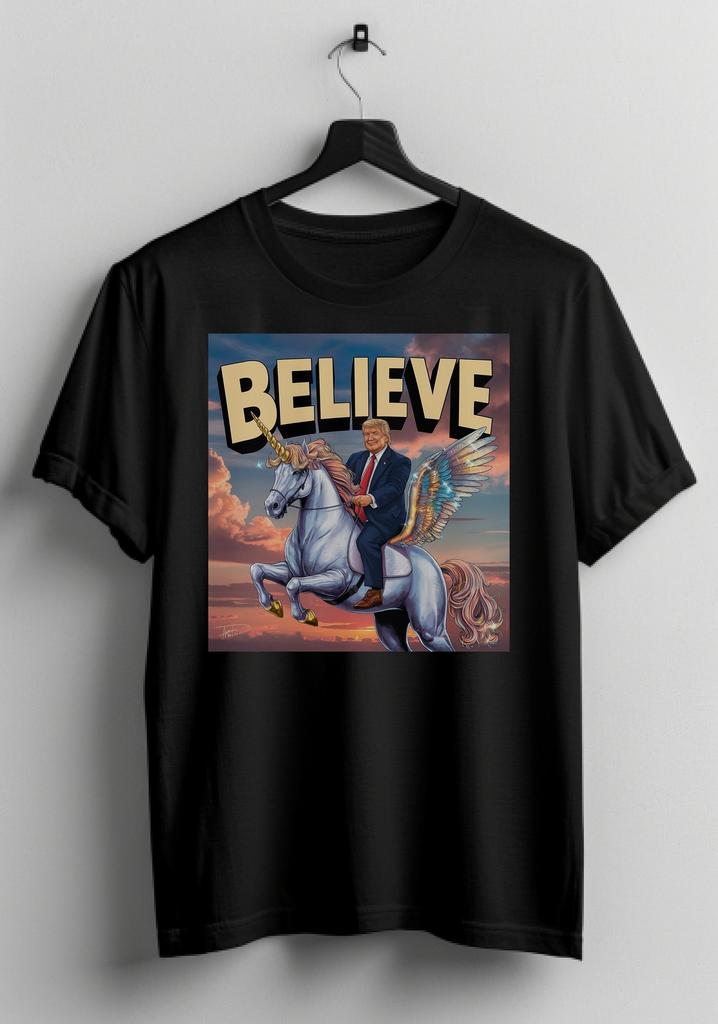 Trump Riding Unicorn Graphic Shirt: Political Satire Tee