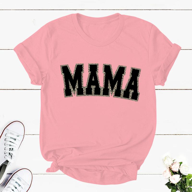 Cute Leopard Mama Crewneck Short Sleeve Tshirt Motherhood Classic Top Mom Life Shirt Pregnancy Gift Flowers Retro Mama Tshirts