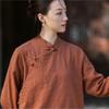 Johnature Women Shirts Vintage Blouses Spring Chinese Style Solid Color Tops Stand Long Sleeve Button Shirts