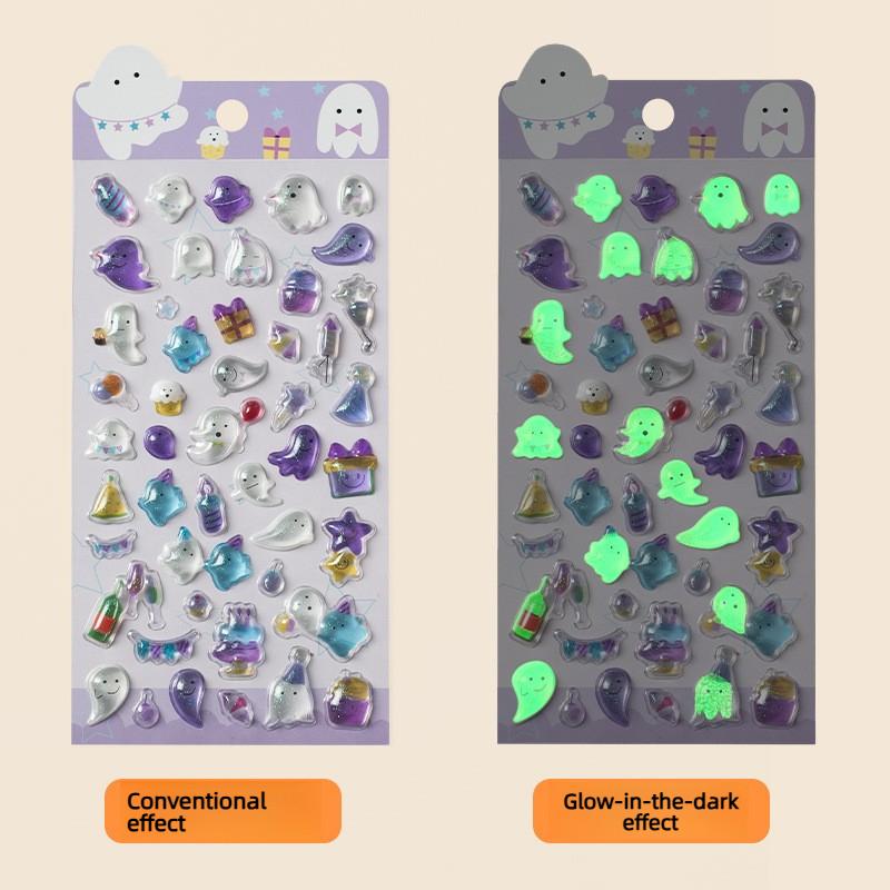 3D Cartoon Relief Stickers: Glow-in-the-Dark Glitter Crystal – Glow-in-the-Dark Pink Bunny/Ghost/Penguin