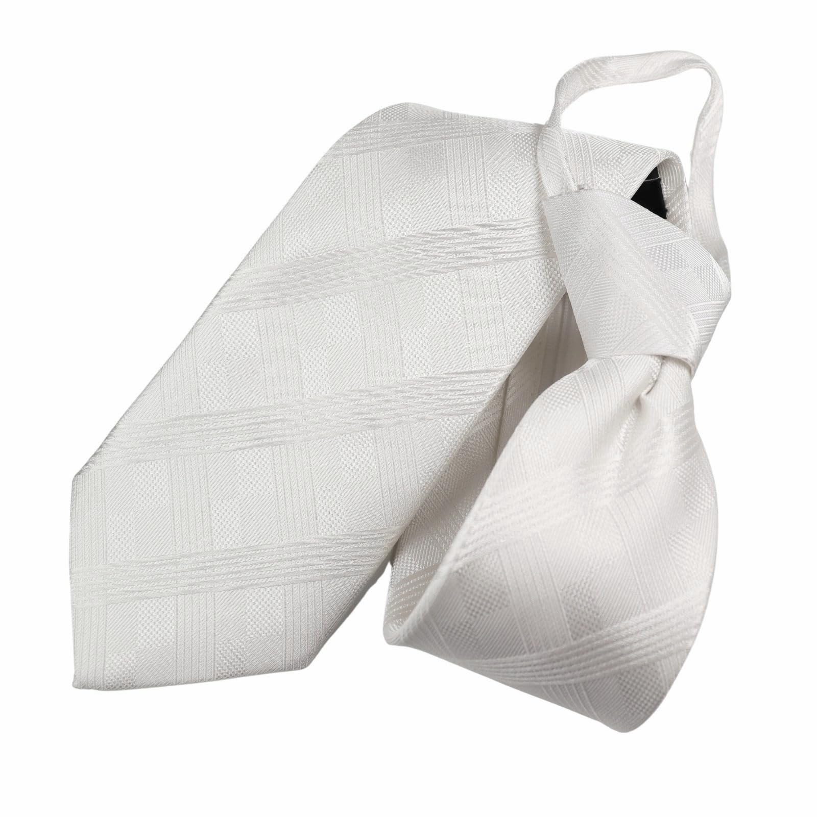 

[Michiko London] One-touch tie, brand name, striped silk, zipper tie, no tying required, easy to wear, white, 8cm wide, MKZP-01-W8, gift, stylish.