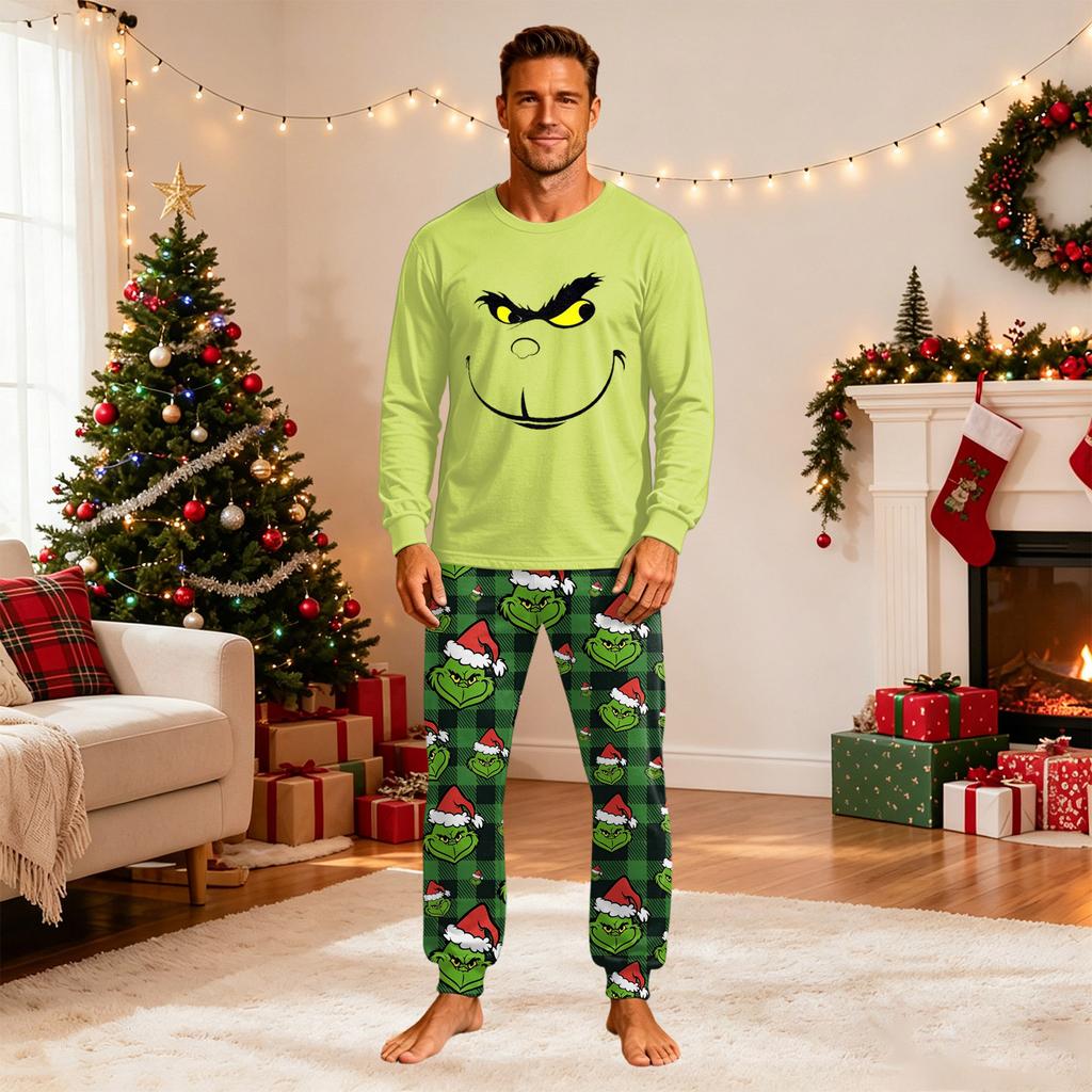 Christmas Print Family Matching Loungewear Set Long Sleeve Neck Top and Pants