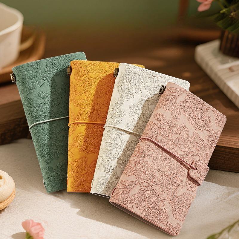 Vintage Embossed Lace Strap Notebook A6 Morandi Portable Journal Travel Book Diary Stationery School Supplies