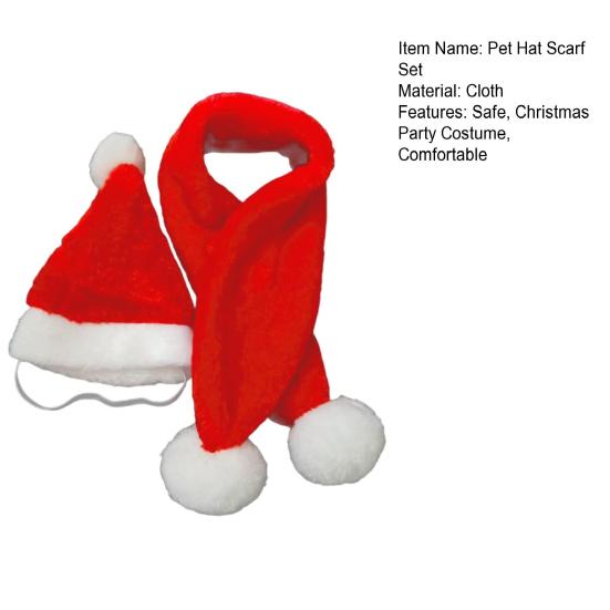 Pet Christmas Hat And Scarf Red Fluffy Hat Scarf with Pompom Warm Winter Pet Xmas Dress-up Outfit for Dogs And Cats Festive Photos Party Costume