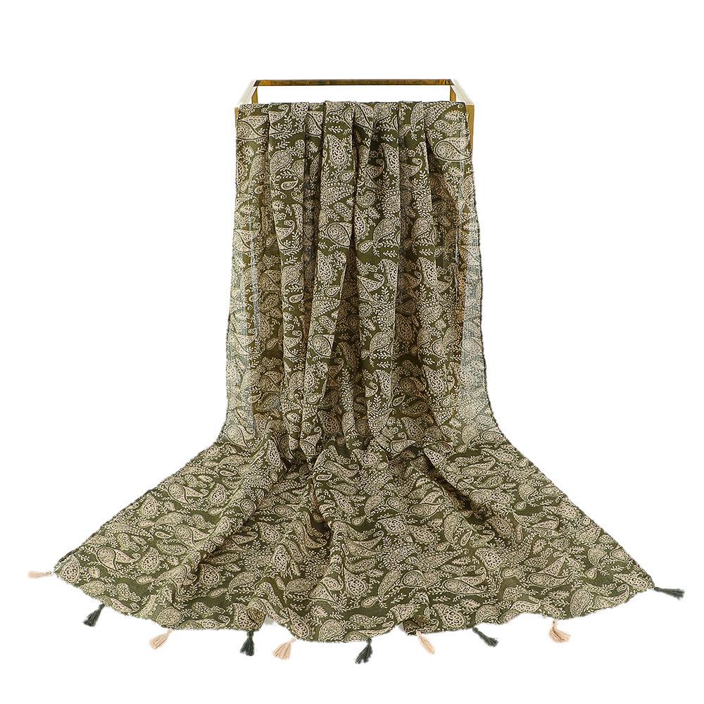 Cotton and Linen Hand Feel Scarf Chinese Style Clothing Outfit Scarf for Women's National Style Sun Protection Tassel Shawl