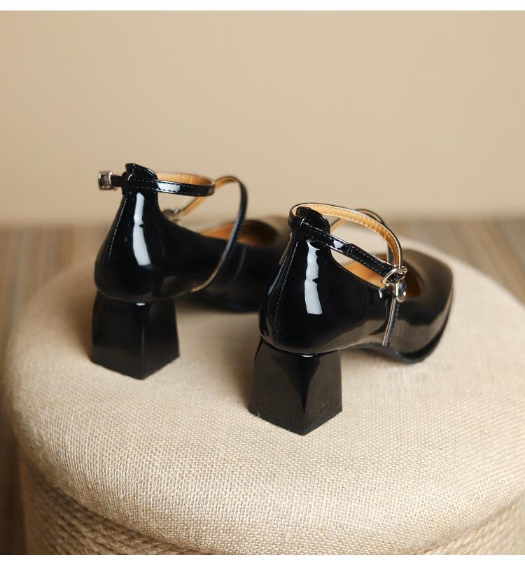 2026 Retro Patent Leather Mary Jane Heels - Women's Chunky Double Buckle Flats