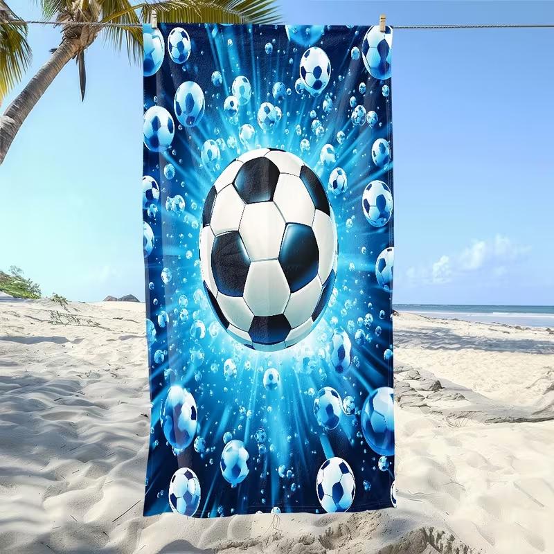 Green Football Field Soccer Ball Beach Towel Sand Free Quick Dry Blanket Sport Game Pitch Print Towel for Summer Beach