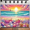 2D Ocean Party Backdrop, Colorful Seashell Beach Sunset Background for Studio