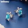 WOSTU Ocean Jewelry Blue Sea Turtle Stud Earrings for Women White Gold Plated Animal Studs 925 Silver backs Holiday Beach Gift