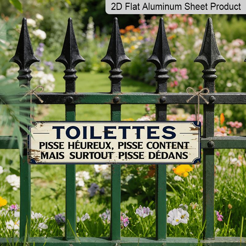 2D Flat, 1pc, French Funny Pisse Text Aluminium Decorative Sign, French Toilet Humor Decorative Sign, Rustic Wall Decor for Home Decor, Bathroom