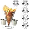 Conjunto de Cesta de Fritura de Aço Inoxidável com 6 Peças, Cestas Removíveis e Tigelas para Molho, 14,5 x 10 cm, Suporte para Petiscos de Festa