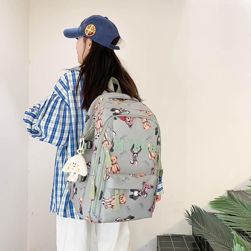 Schoolbag Large Capacity Multi-compartment Leisure Travel Fashion Backpack New Simple Contrasting Color Cute Bear Student Backpack