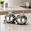 2 Pieces Stainless Steel Condiment Pot Set with Tray Multipurpose
