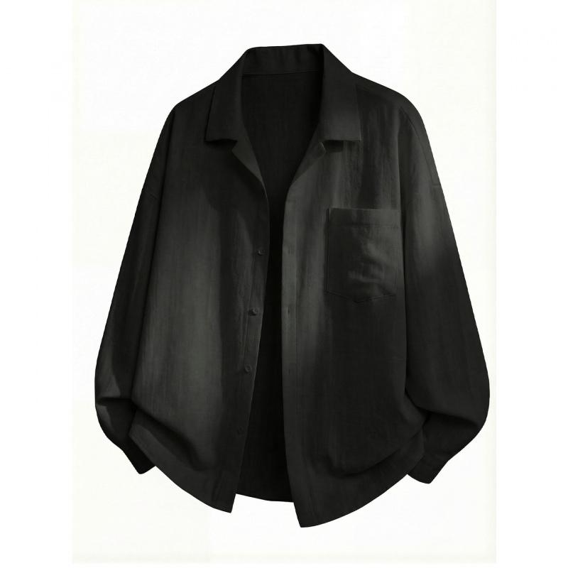 New long-sleeved shirt for men, spring style, textured slightly wrinkled linen feel shirt, simple drapey jacket