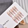 Pink French Cat Eye Long Press-On Nails with Thin Dog Nail Stickers - Removable Fake Nails