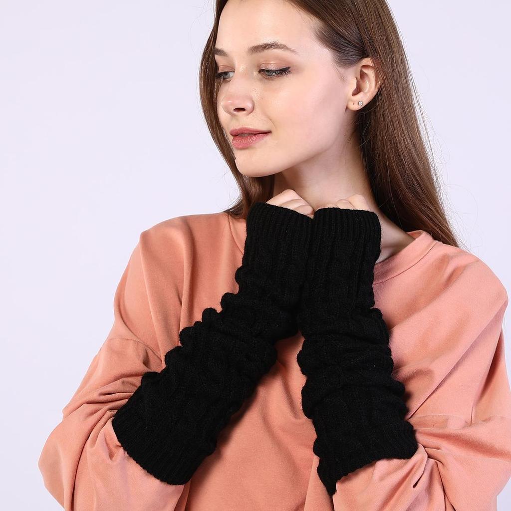 Twist Long Gloves Korean Version of the Female Fall and Winter New Half-finger Woolen Gloves Knitted Warm Open Finger Arm Sleeve Fake Sleeve