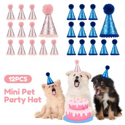 12 st Mini Små Hundfesthattar Bedårande Valp Kattunge Glittrande Paljett Dekorativ Festhatt Kreativ Husdjursfödelsedagsoutfit Tillbehör