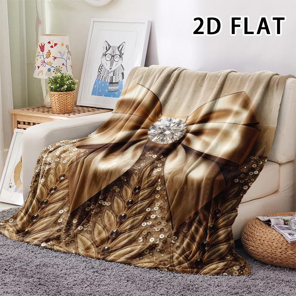 1Pc 2D FLAT Luxury Bow Print Flannel Blanket,High quality Comfortable for All Seasons,Home Decor,Warmth and Comfort,Perfect for Christmas Gifts