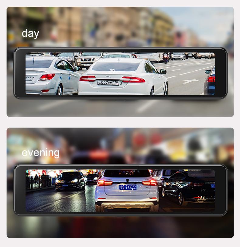 4K 12" Full-Screen Rearview Mirror with Dual-Recording Dashcam, Front ADAS, Rear BSD