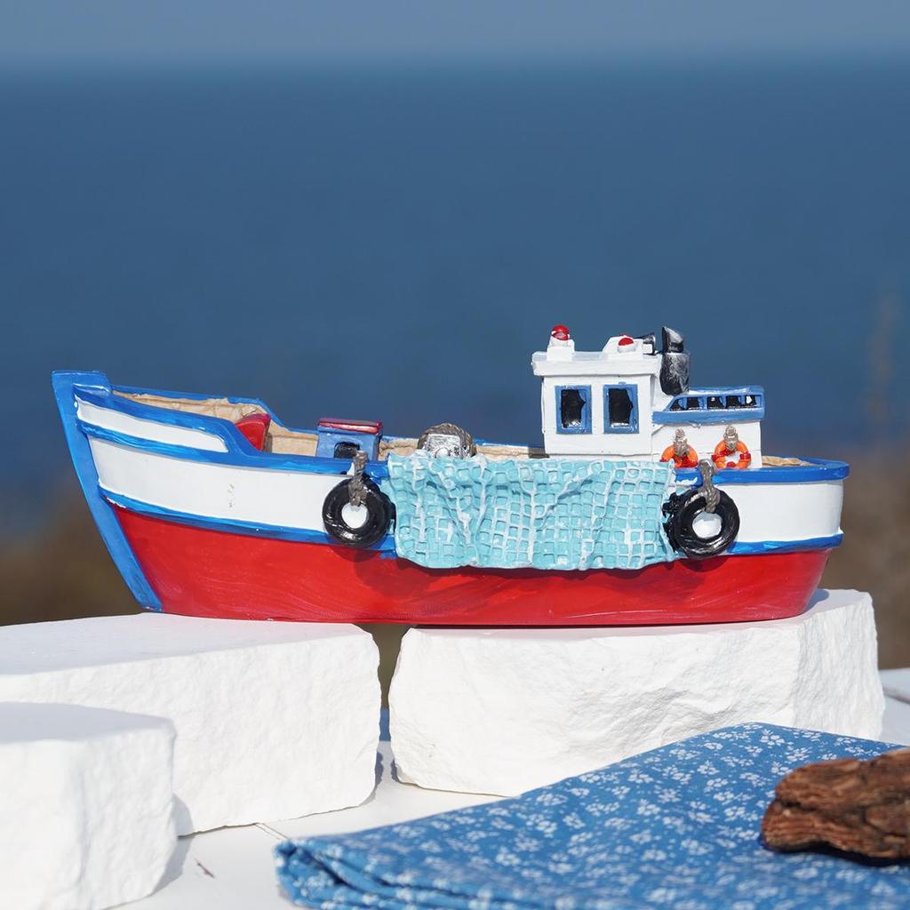 Painted Resin Small Boat Ornament for Home or Children's Room Decor, Seaside Travel Souvenir