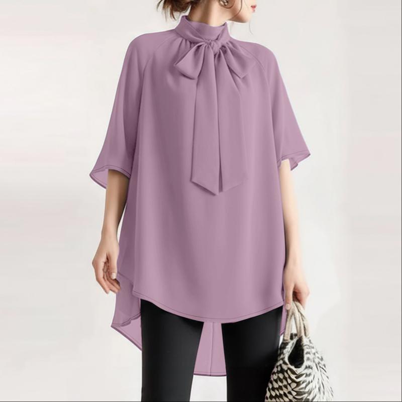 ZANZEA Women Stand Collar Loose Casual Half Sleeve Blouse